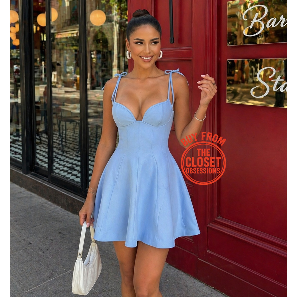 Zara Baby Blue Sweetheart Fit Flare Mini Dress NWT | Coquette Summer Dress